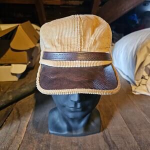 Brown Fake Leather Courdory Paper Worker Trucker Hat Vintage Fitted S-M